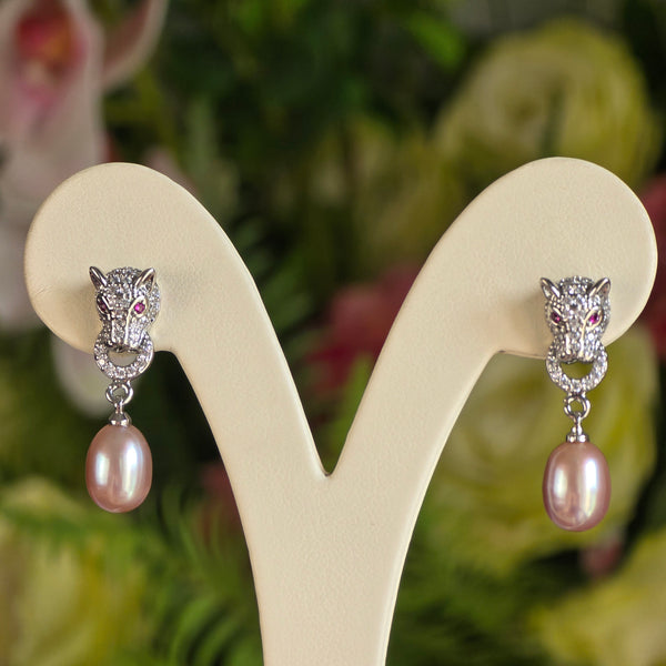 Purple freshwater dangle earring with leopard