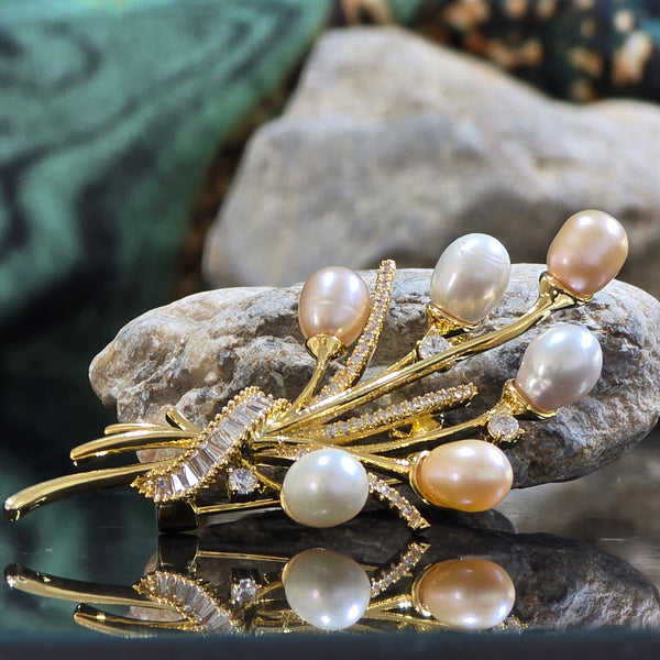 Multicolor bouquet pearl brooch