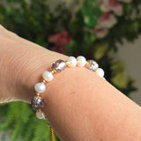 Adjustable White Pearl bracelet with Austrian crystal beads