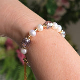 Adjustable White Pearl bracelet with Austrian crystal beads
