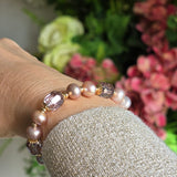 Adjustable Purple Pearl bracelet with Austrian crystal beads