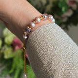 Adjustable Purple Pearl bracelet with Austrian crystal beads