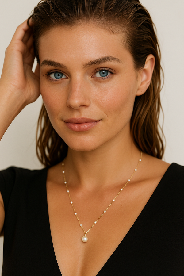 Golden Glow white Pearl necklace